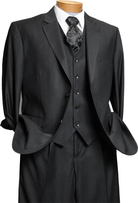 Signature Platinum Mens 3 Piece Suit - 2-Button Notch Lapel Single Pleated Front 5-Button Vest in Black