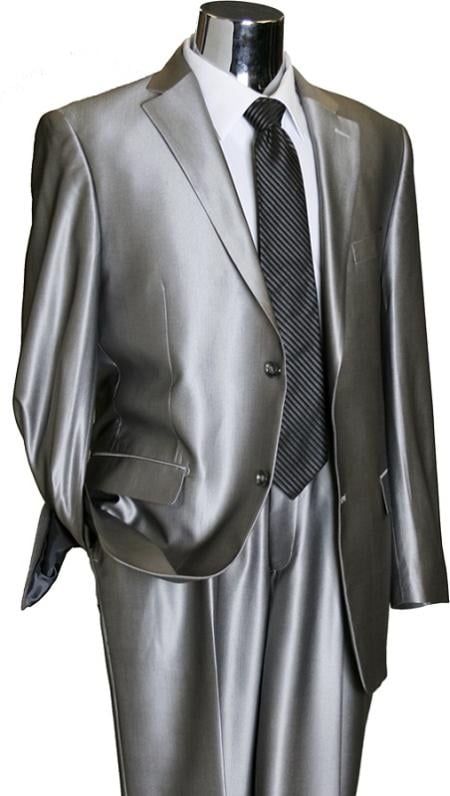 Mensusa Products Utex Shiny 2 Button Silver TNT Sharkskin Mens Suit