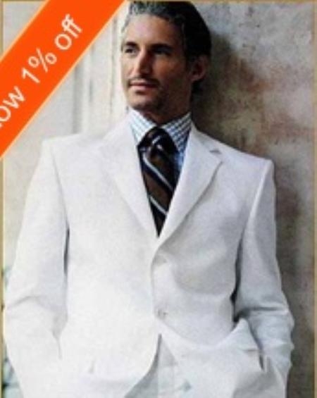 White or Off White Mens Suit in 3 Button Style Wool Blend Perfect For all Year around
