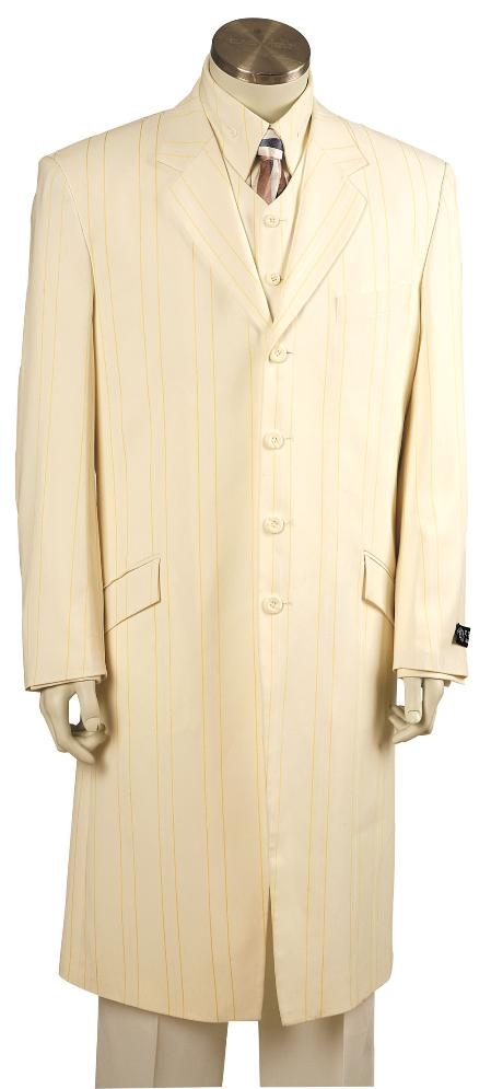 Mensusa Products Beautiful Men's Ivory Lime Pinstripe Gangester Zoot Suit Ivory