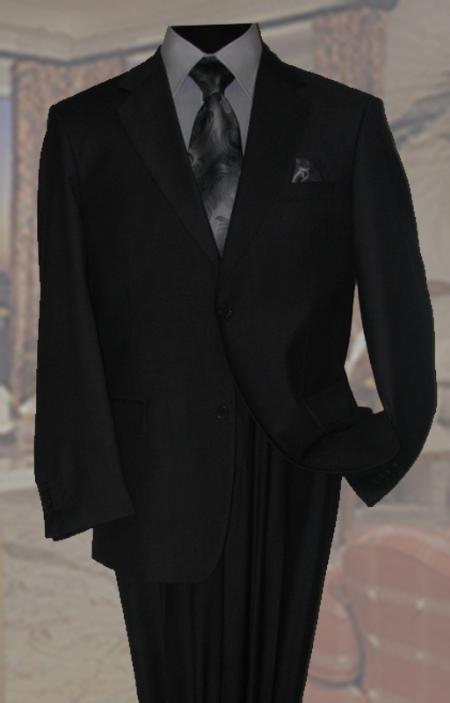 Black Mens Wool Suit 2 Button 2pc Super's With Hand Pick Stitching on Lapel