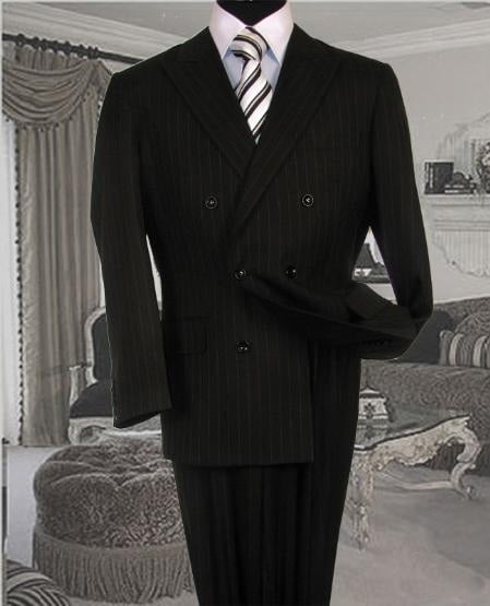 Black Suit With Smooth Stripe Full Canvanced Poly~Rayon Wool Feel Pleated Pants 