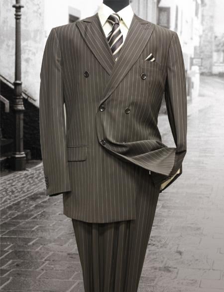 Brown Double Breasted Mens Suit with Pinstripe