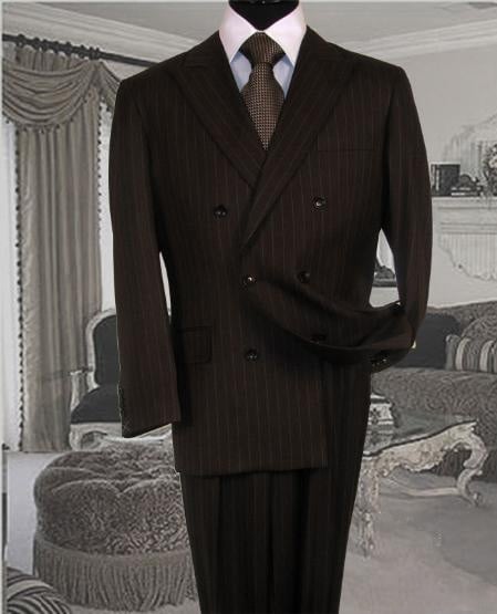 Brown Suit With Smooth Stripe Non Back Vent Close Split In Back With Pleated Pants