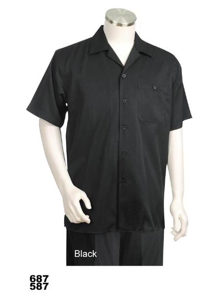 Mensusa Products Casual Walking Suit Set (Shirt & Pants Included) Black