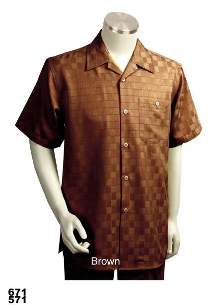 Mensusa Products Casual Walking Suit Set (Shirt & Pants Included) Brown