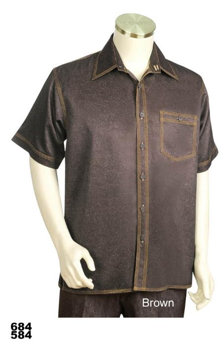 Mensusa Products Casual Walking Suit Set (Shirt & Pants Included) Brown