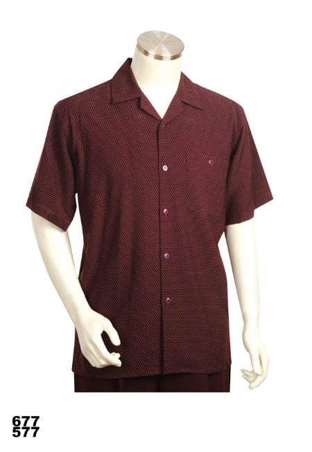 Mensusa Products Casual Walking Suit Set (Shirt & Pants Included) Burgundy