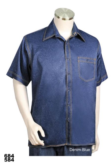 Casual Walking Suit Set (Shirt & Pants Included) Denim Blue