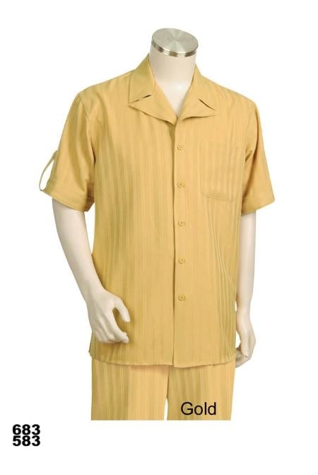 Mensusa Products Casual Walking Suit Set (Shirt & Pants Included) Gold