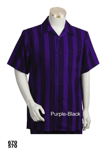 Mensusa Products Casual Walking Suit Set (Shirt & Pants Included) PurpleBlack
