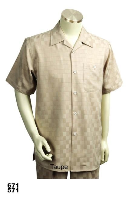 Mensusa Products Casual Walking Suit Set (Shirt & Pants Included) Taupe