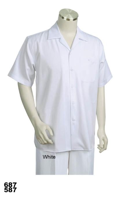 Mensusa Products Casual Walking Suit Set (Shirt & Pants Included) White