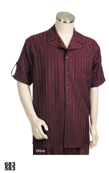 Mensusa Products Casual Walking Suit Set (Shirt & Pants Included) Wine/Burgundy