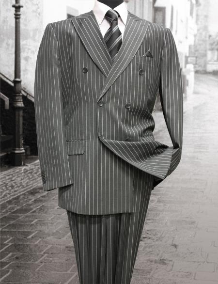 Charcoal Classic Double Breasted Mens Suit with Pinstripe 