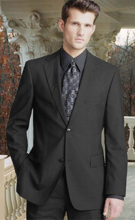 Mensusa Products Charcoal Gray 2 Button Wool 2pc Suit Super's with Hand Pick Stitching on Lapel