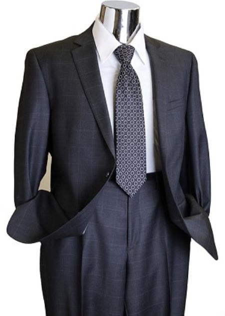 Mensusa Products Charcoal Window Pane Style Mens Designer Suit Charcoal