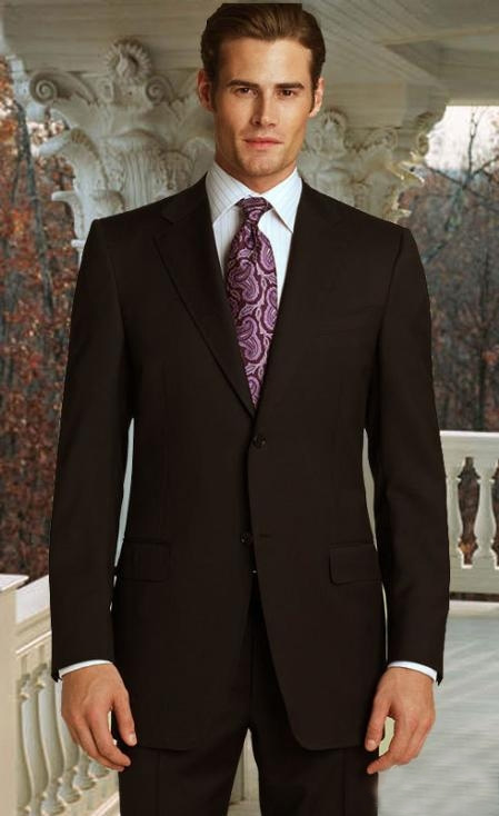 Mensusa Products Classic 2pc 2 Button Brown Super's Suit With Hand Pick Stitching on Lapel