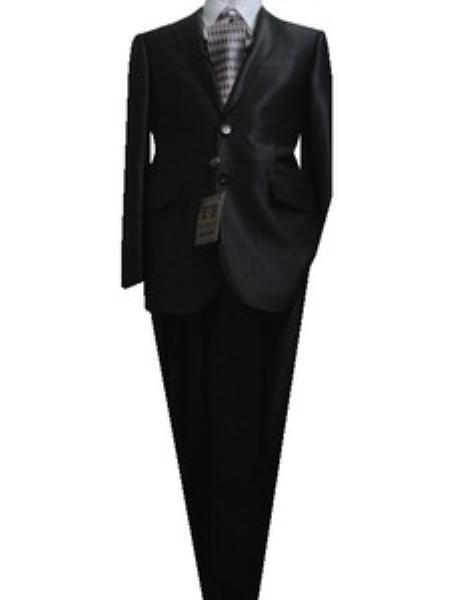 Mensusa Products Fitted Tailored Slim Cut 2 Btn SLIM FIT SLIM Notch Lapel Jet Black Sharkskin Suit