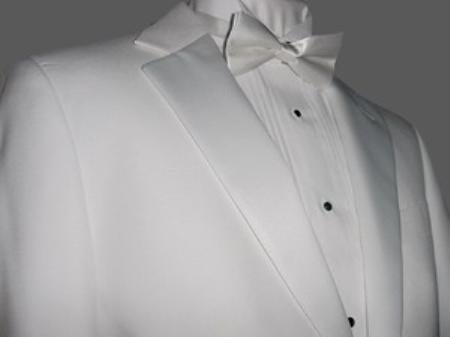 Mensusa Products Mens tuxedos-Fitted Tailored Slim Cut 2 Btn White Mens Tuxedo with Non Pleated (Flat Front) Pants