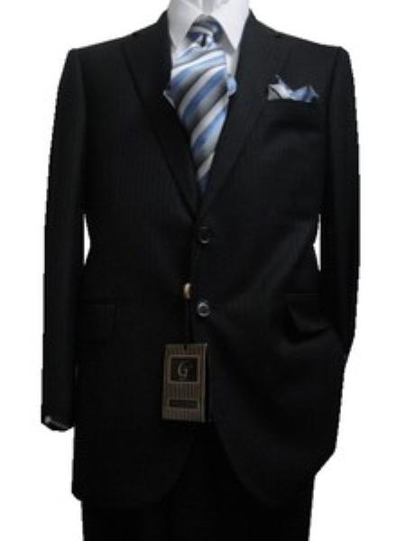Fitted Tailored Slim Cut 2 Button Black Hidden Stripes Men's Suit