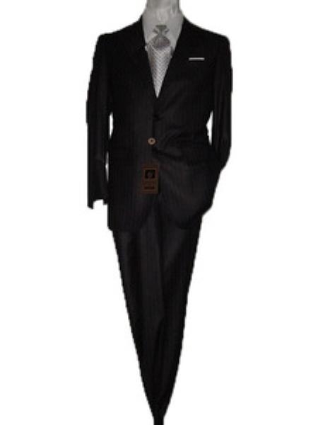 Fitted Tailored Slim Cut 2 Button Black with Gray Pinstripes Men's Suit 