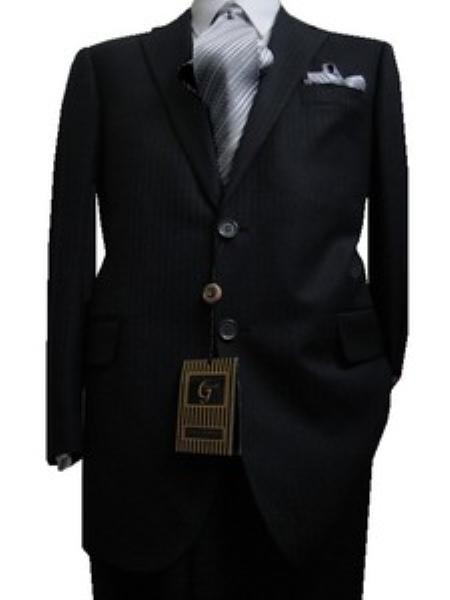 Fitted Tailored Slim Cut 2 Button Dark Navy with Hidden Stripes Men's Suit