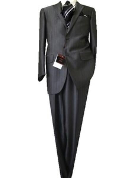 Mensusa Products Fitted Tailored Slim Cut 2 Button Gray Herringbone Men's Suit