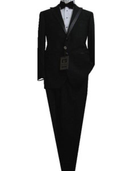 Mensusa Products Fitted Tailored Slim Cut 2 Button Solid Black Modern Lapel Men's Tuxedo