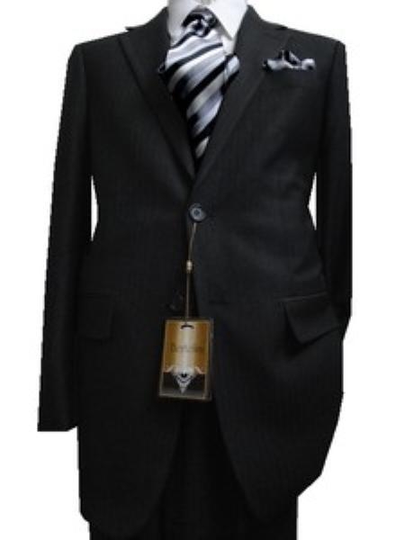 Mensusa Products Fitted Tailored Slim Cut Cotton Summer Light Weight 2 Button Charcoal Hidden Pinstripes MilanoItaly