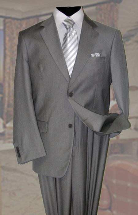 Gray Mens Wool Suit 2 Button 2pc Super's With Hand Pick Stitching on Lapel