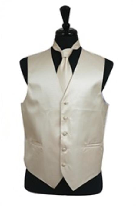 Mensusa Products Horizontal Rib Pattern Vest Tie Set Beige