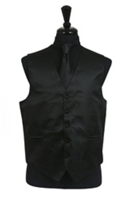 Mensusa Products Horizontal Rib Pattern Vest Tie Set Black