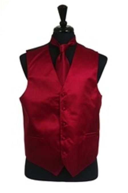 Mensusa Products Horizontal Rib Pattern Vest Tie Set Burgundy