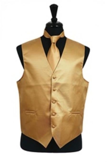 Mensusa Products Horizontal Rib Pattern Vest Tie Set Gold
