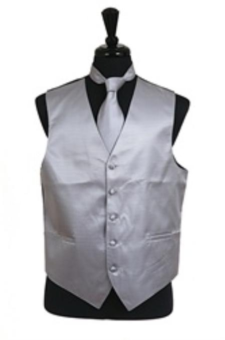 Mensusa Products Horizontal Rib Pattern Vest Tie Set Grey
