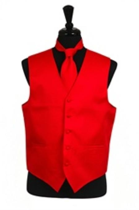 Mensusa Products Horizontal Rib Pattern Vest Tie Set Red