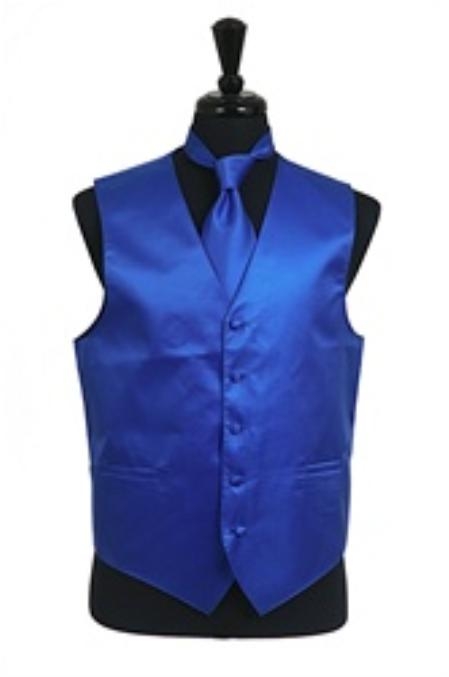 Mensusa Products Horizontal Rib Pattern Vest Tie Set Royal Blue