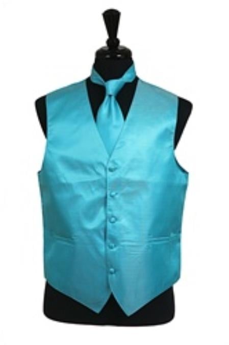 Mensusa Products Horizontal Rib Pattern Vest Tie Set Turquoise
