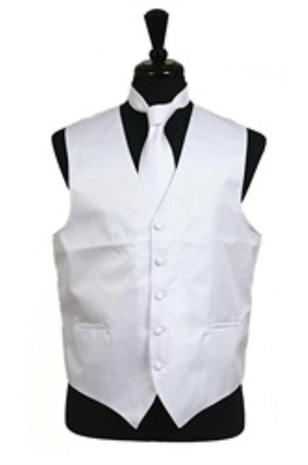 Mensusa Products Horizontal Rib Pattern Vest Tie Set White