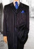 SKU IDI302 Mens Italian Black  Royal Blue French Blue Stripe Pinstripe Dress Fashion Zoot Suit 179 