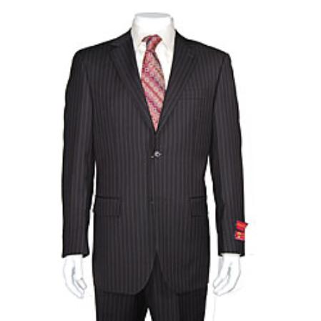 Mensusa Products Men's 2button Dark Brown Striped Suit