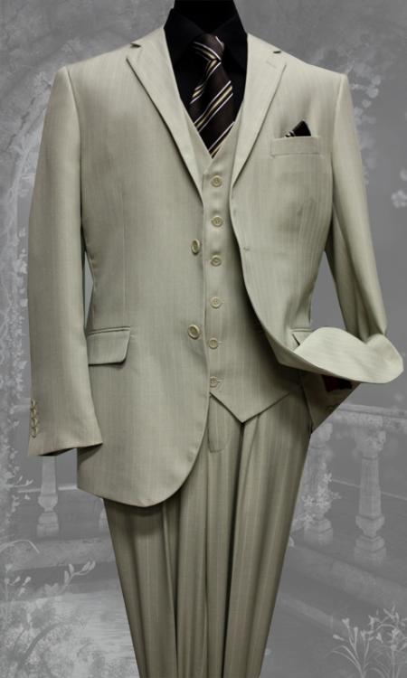 3 Piece 2 Button Suit Wide Leg Pant Wool-feel Sand Mens Loose Fit Trousers Jacket and Vest