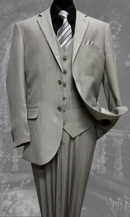 3 Piece 2 Button Suit Wide Leg Pant Wool-feel Grey Mens Loose Fit Trousers Jacket and Vest