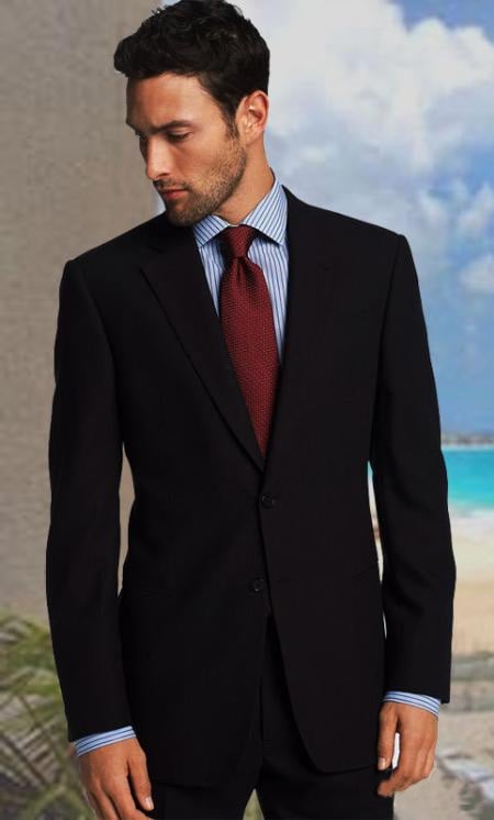 Mensusa Products 2 Button Solid Color Black Mens Suit Center Vent Back Jacket Style With 1 Pleated Pants