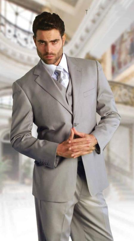 Mensusa Products Mens Classic 3 Piece Supers Extra Fine Italian Fabric 2 Button three piece suit Grey
