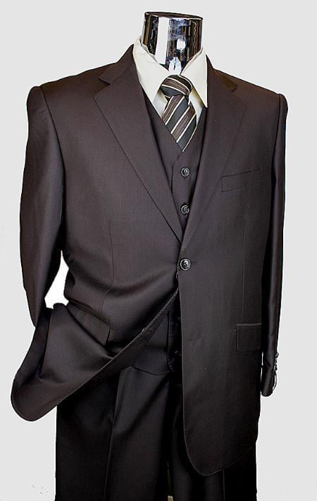 Mensusa Products Men's Brown 3 Piece 2 Button single pleated pants three piece suit