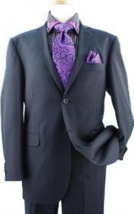 Mensusa Products Pleated Pant Black With Violet Stripes Super 120's Wool Suit