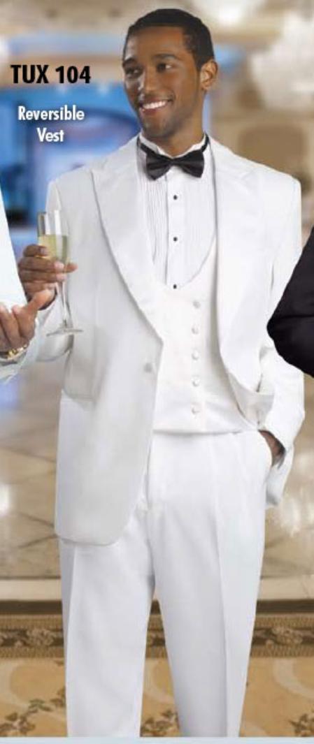 Mens 2 Button Tuxedo White Suit