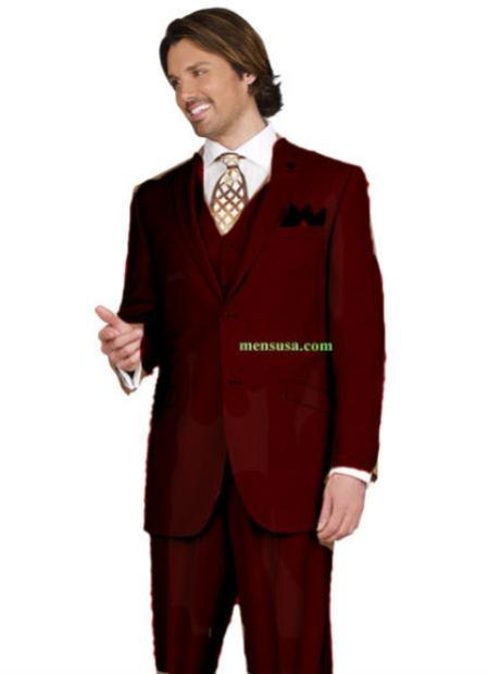 Mensusa Products Men's 2 button Peak Lapel Ticket pocket Brown Color three piece suit